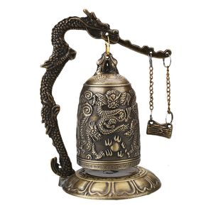 Objets décoratifs Figurines Bouddhisme Temple en laiton cuivre Dragon Corloge de cloche sculptée Lotus Bouddha Arts Home Crafts 230201