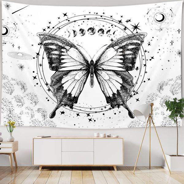 Objetos decorativos Figuras Mariposas y polillas Tapiz Flor blanca negra Colgante de pared Manta de playa Dormitorio romántico Dormitorio Decoración para el hogar 230731