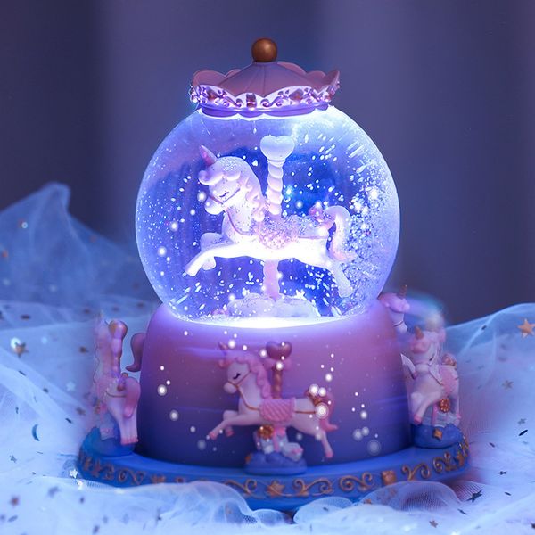 Objetos decorativos Figuras Carrusel Caja de música Sueño de nieve Bola de cristal Ocho tonos Resina de vidrio Decoración del hogar Adornos Boutique creativa Regalo 230719