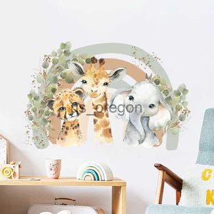 Objets décoratifs figurines dessin animé mignon éléphant girafe arc-en-ciel feuilles aquarelle autocollant mural vinyle bébé pépinière Art décalcomanies pour chambre d'enfants décor à la maison