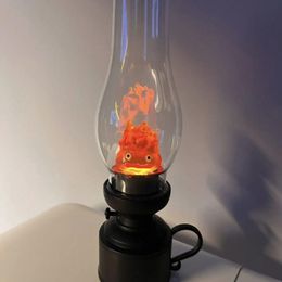 Decoratieve objecten Figurines Casifer Night Light Cartoon Anime Flame Lamp Howl's Moving Castle Kerosene kaarsensfeer voor slaapkamer Home 230812