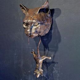 Objetos decorativos Figuras Cabeza de gato y ratón Aldaba de puerta o escultura de resina de pared Adorno Estatua de ratón repelente de plagas de resina para proteger plantas de pila de puerta 230802