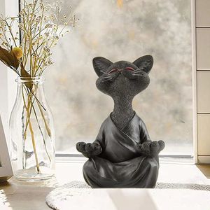 Decoratieve objecten Figurines Cat Meditatie Yoga Collectible Happy Decor Art Sculptures Outdoor Garden Decorate grillige zwarte Boeddha 221208