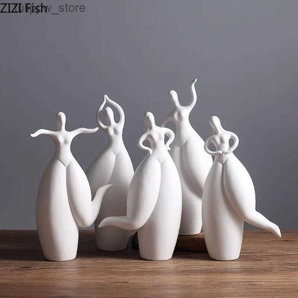 Objets décoratifs Figurines Statue de fille dansante en céramique blanc abstrait mouvement de ballet danse grosse femme ornements artisanaux en céramique décoration de la maison L240306