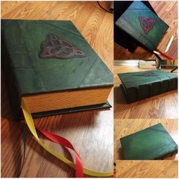 Decoratieve objecten beeldjes gecharmeerd boek van schaduwen Retro groen Er oude verhalen gebonden dagboek 350 pagina's Spellbook Magic Gift D Dhqso