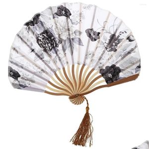 Objets décoratifs Figurines chinois gris fleur tissu bambou pliage pliant danse gouttes de ventilateur