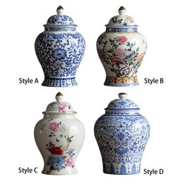 Decoratieve objecten Figurines Chinese stijl Keramische gemberpot Mooie gedroogde bloem vaas Glazuur Aziatische decor Blue Wit middelpunt Tempel 230508
