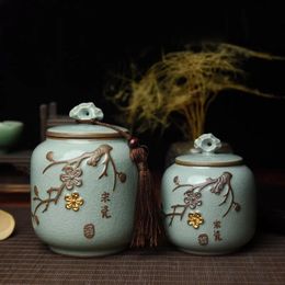 Objets décoratifs Figurines Chinois Vintage Céramique Thé Caddy Ménage Cuisine Conteneur De Rangement En Relief Pot En Céramique Thé Ensemble Cuisine Bidons Ensemble 230928