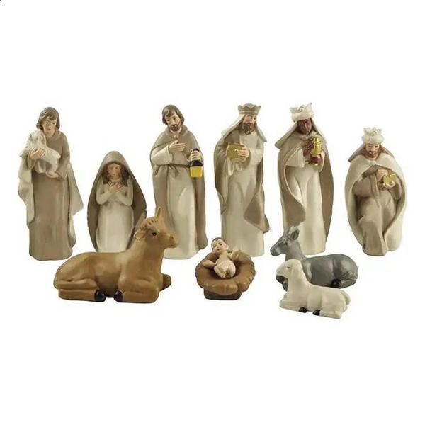 Objets décoratifs Figurines Christ Naissance de Jésus Ornement Scène de la Nativité Ensemble de Figurines Délicate Statue en Résine Debout Décoration pour Maison Église Bureau 231214