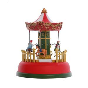 Objets décoratifs Figurines Décoration de Noël Village de musique brillante Carrousel Ferris Wheel de Noël