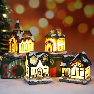 Objets décoratifs Figurines décorations de noël résine petite maison Micro paysage ornements cadeaux 231128