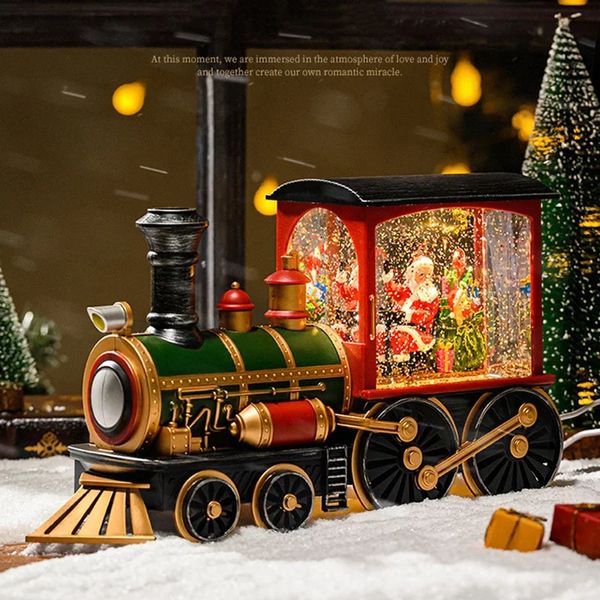 Objetos decorativos Figuras Caja de música de Nochebuena Caja de música de tren Papá Noel Muñeco de nieve Copo de nieve Adornos de bolas de cristal Decoración de la habitación Regalos de Navidad para niños Juguete 231214