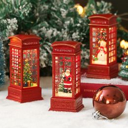 Objets décoratifs Figurines Cabine téléphonique de Noël Table lumineuse pour personnes âgées décorée avec des ornements d'arbre Bonhomme de neige Accessoires de décoration pour la maison 231122