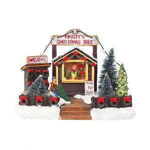 Objets décoratifs Figurines Noël Snack Shop Maison pour Creative LED Lumière Neige Lumineux Village Figurine Résine Ornement Cadeau Décoration 230818