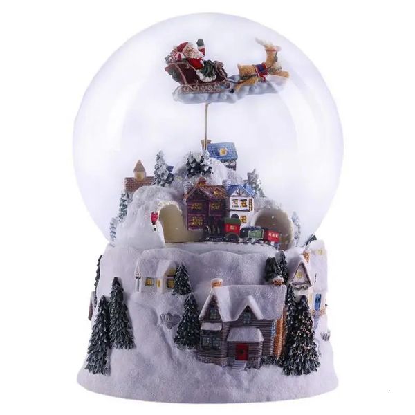 Objets décoratifs Figurines Maison de neige de Noël Boule de cristal Boîte à musique Lumière rotative 4 en 1 Globe de cristal multifonction Cadeau de Noël 231019