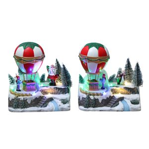 Decoratieve objecten Figurines kerstdorp Sneeuwhuis standbeeld Luminous Music Small House Spinning Air Ballon Resin Village Ornamenten Kerstcadeau 230324
