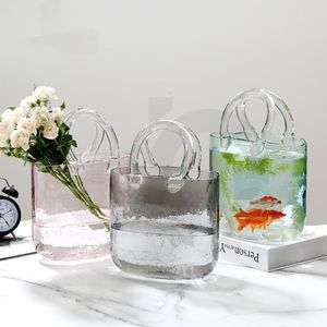 Objets décoratifs Figurines Vase en verre transparent Poisson Sac fourre-tout Fleur Sac à main Centre de table pour école Bureau Chambre Décoration de vacances 230508