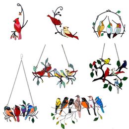 Objetos decorativos Figuras Decoración de pared colgante de paneles de pájaros coloridos colgantes de la ventana pájaros colgantes de arte del hogar Decoración Craft Día de la madre Regalos 230814