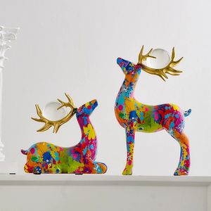 Decoratieve Objecten Beeldjes Kleurrijke Kristallen Bol Herten Standbeeld Creatieve Dieren Sculpturen Beeldjes Moderne Woonkamer Decoratie Huis Decoratieve Ambachten 231109