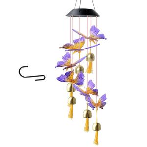 Objetos decorativos Estatuillas Colorido Windbell Light Energía solar Bird LED Wind Chime IP65 Impermeable Jardín Patio Decoración del hogar Lámpara