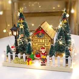 Objets décoratifs Figurines Ornements de Noël créatifs Belle forêt Verre Micro Paysage DIY Fée Jardin Maison en Bois Décor à la Maison