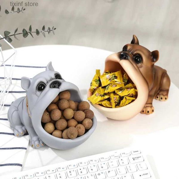 Objets décoratifs Figurines Créatif Bouledogue Français Boîte À Bonbons Statue Chien Animal Figurine Armoire À Chaussures Clé Boîte De Rangement Salon Décoration De La Maison Cadeau T240309