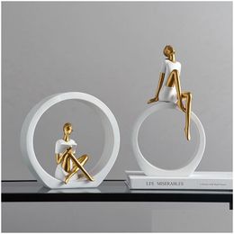 Decoratieve objecten Figurines Creative Home Decor Lezen Scptures Luxe woonkamer tafel ornamenten abstracte hars voor kantoor des dhhnb