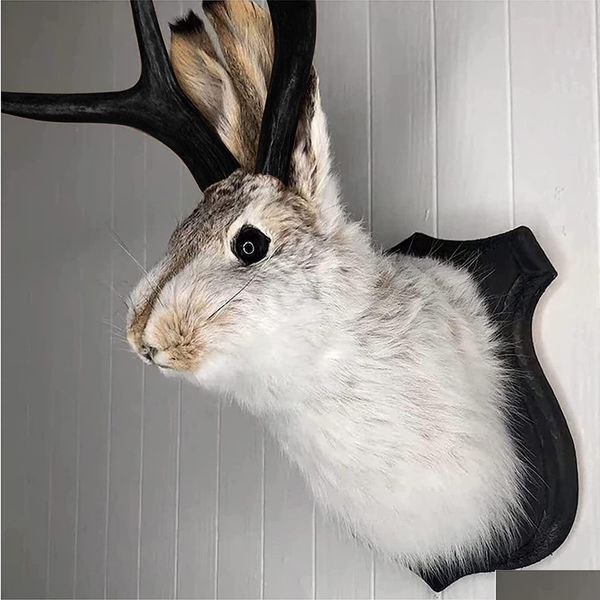 Objets décoratifs Figurines Creative Jackalope Tenture Murale Résine Artisanat Pâques Tête de Cerf Lapin Taxidermie Ornements Décoration A Dhirt