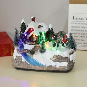 Objetos decorativos Figuritas Luces LED creativas Navidad Pequeño río Casa de pueblo Paisaje luminoso Nieve 230530