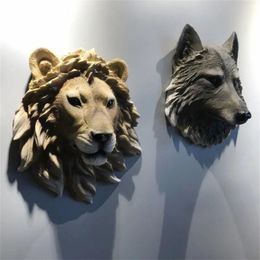 Objets décoratifs Figurines Creative Style Nordique Résine Décoration Murale Statue Simulation Tête D'animal Ornement Lion Léopard Ours 230621