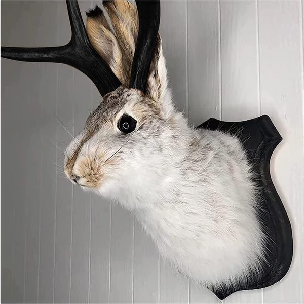 Objets décoratifs Figurines Creative Résine Artisanat Animal Diable Lapin Taxidermie Ornements Maison Tête de Cerf Animal Décoration Murale Suspendue Villa Décoration Murale 230311