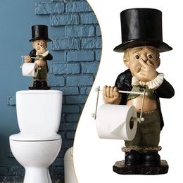 Decoratieve Objecten Beeldjes Creatieve Parodie Toilet Huishoudster Papierrolhouder Grappige Mobiele Sculptuur Stand Thuis Desktop Decoratie 230614