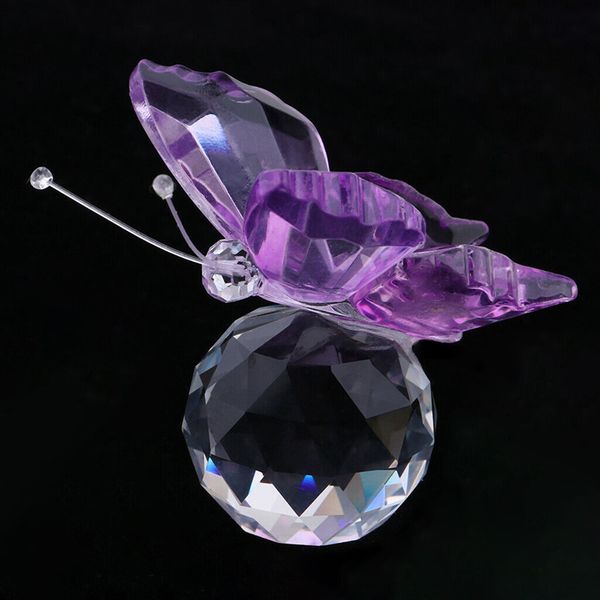 Objets décoratifs Figurines cristal verre violet papillon volant avec boule Figurine ornement décor à la maison cadeau 230728