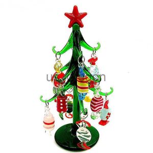 Objetos decorativos Figuras personalizadas hechas a mano Cristal de Murano Figuras de árboles de Navidad Adornos con 12 piezas Colgante de caramelo colorido Accesorios de decoración de escritorio para el hogar
