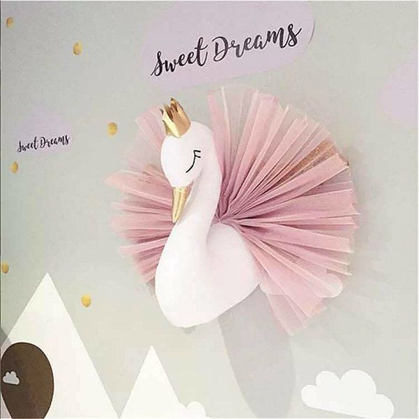 Objetos decorativos Figuritas Lindo 3D Corona Dorada Cisne Arte de la pared Niña colgante Muñeca de cisne Juguete de peluche Cabeza de animal Decoración de la pared para la habitación de los niños Cumpleaños Regalo de boda 230324