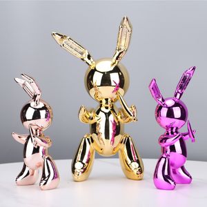 Decoratieve objecten Figurines schattig ballon konijn standbeeld hars beeldhouwkunst dierfiguren home decor moderne natieme decoratie accessoires voor woonkamer 230418