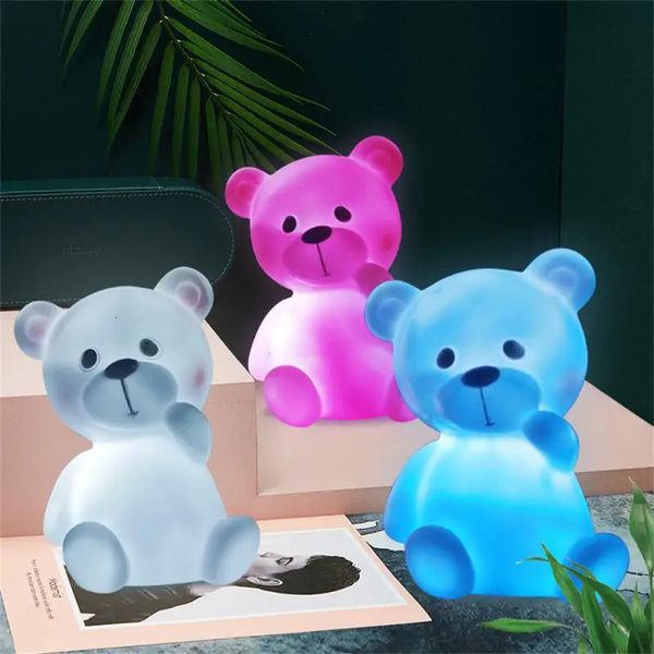 Objets décoratifs Figurines Ours mignon Veilleuse Lune Lampe Glow Alimentation Bébé Dormir Enfant Jouet Enfants Pour Anniversaire Cadeau Chambre Décoration 231017