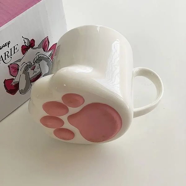 Objetos decorativos Figuras Linda garra de gato Taza de café de cerámica Dibujos animados japoneses Taza de agua creativa Fondo blanco para beber 231213