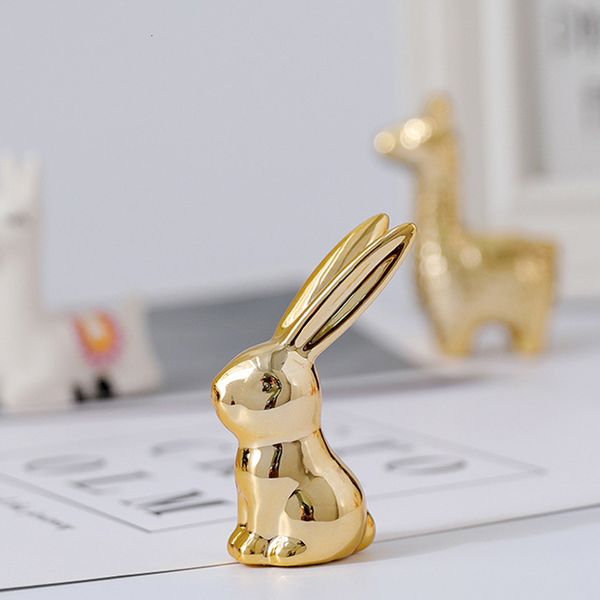Objets décoratifs Figurines mignon or blanc lapin mouton créatif céramique ornement belle alpaga table décoration de la maison bureau décor de bureau 230608