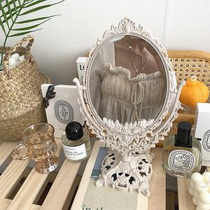 Objets décoratifs Figurines Cutelife Nordique Argent Plastique Vintage Miroir Petit Rond Maquillage Chambre Ins Table Chambre Verre Debout 230221