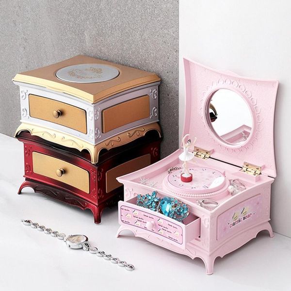 Objetos decorativos Figuras Bailarina Bailarina Caja de música para niños Retro Clásico Artesanía Organizador de almacenamiento de joyas con espejo Faver Regalos de cumpleaños de Navidad 230718