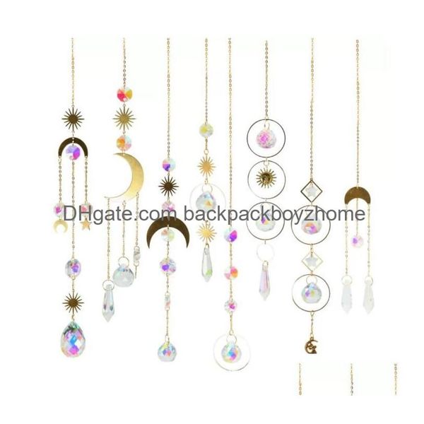 Objets décoratifs Figurines Carillon à vent en cristal décoratif Lune Attrape-soleil Prismes en diamant Pendentif Rêve Arc-en-ciel Chaser Suspendu Goutte Dhus2