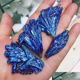 Objetos decorativos Figuras Figuras decorativas Cristal natural Cuarzo Raro y hermoso Halo azul Titanio Mineral Curativo Espécimen DHVGR