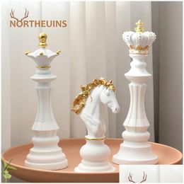 Decoratieve objecten beeldjes Decoratieve voorwerpen beeldjes Northeuins 3 stuks/set hars internationaal schaakbeeldje modern I Dhgarden Dhj0T