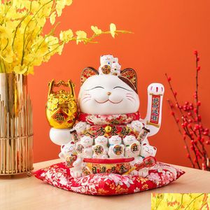 Decoratieve objecten Beeldjes Decoratieve voorwerpen Beeldjes Keramiek Maneki Neko Lucky Cat Home Zwaaiende hand Feng Shui Fortune Dhgarden Dhwpm
