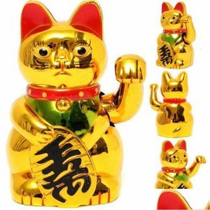 Decoratieve voorwerpen Beeldjes Decoratieve voorwerpen Beeldjes Rijkdom Zwaaiende Hand Kat Chinees Geluksgoud Maneki Neko Schattig Uitverkoren Dhgarden Dhy1A