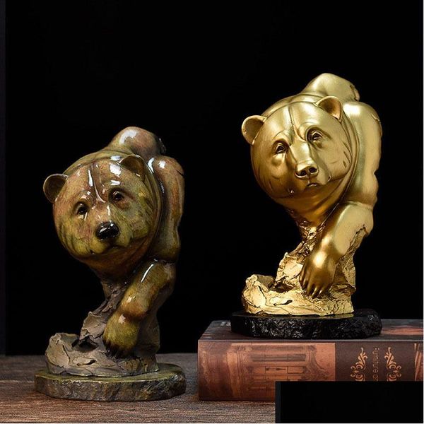 Objets décoratifs Figurines Objets décoratifs Figurines Tête d'ours noir en résine pour entrée de bureau Statues d'objets animaux intérieurs Hom Dhpdi