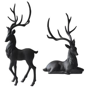 Objets décoratifs Figurines décoration de cerf ornements de renne noir pour étagère salon mobilier artisanal sculptures d'élan décoration de la maison 230307