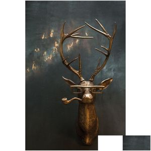 Objetos decorativos Figuras Decoración de la pared de la cabeza de los ciervos - Resina Vintage Art Scptures Faux Exquisito Animal Mount Vivid Stag Stat 220211 Dr Dhvyc