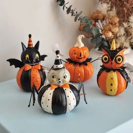 Objets décoratifs Figurines Dekorasi Halloween Chat labu hantu dekorasi Résine kreatif patung hadiah dicat hitam buatan tangan Retro negara menyenangkan 230904